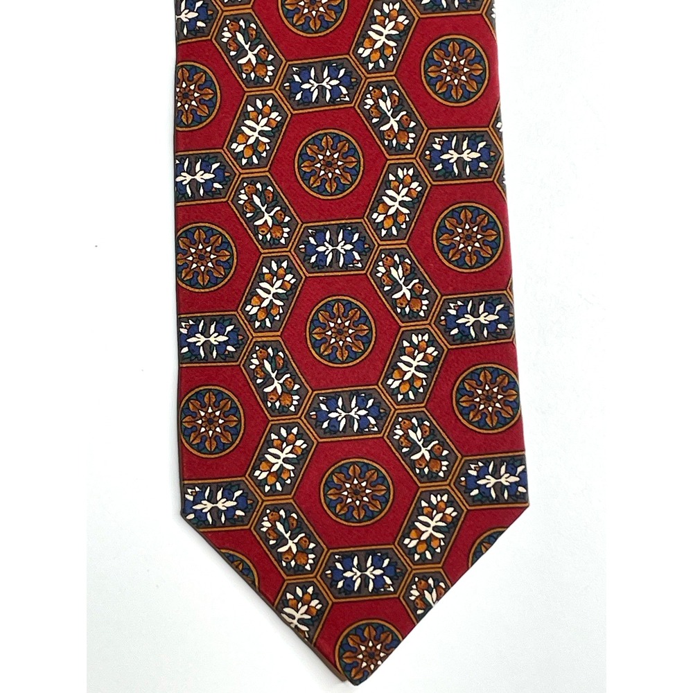 Valentino Cravatte Italy Mens Red Blue Geometric Pattern Silk Neck Tie 56 x 3.75